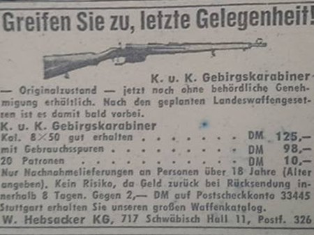 Anzeige der Fa. Hebsacker "KuK Gebirgsjägerkarabiner"